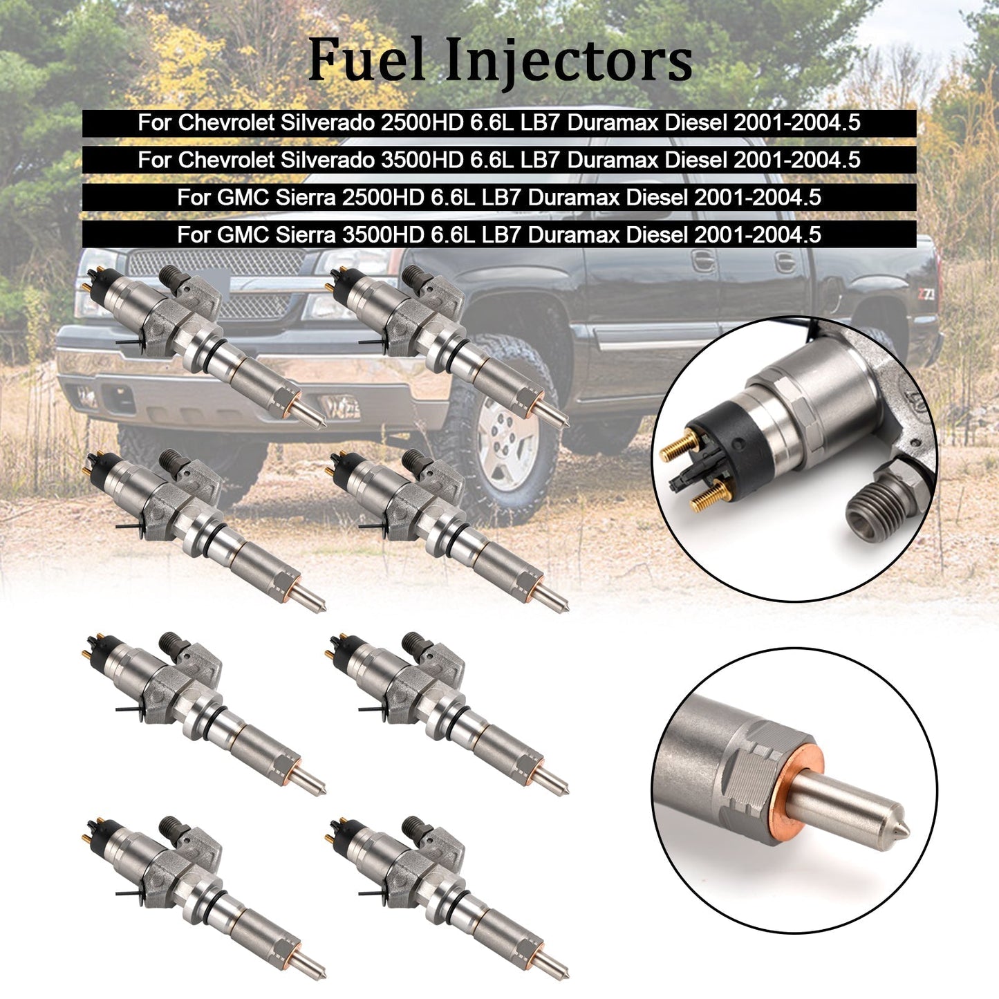 2001-2004.5 GMC Sierra 2500HD 3500HD 6.6L LB7 Duramax Diesel 8PCS Injecteurs de carburant 0445120008 0986435502 97208074
