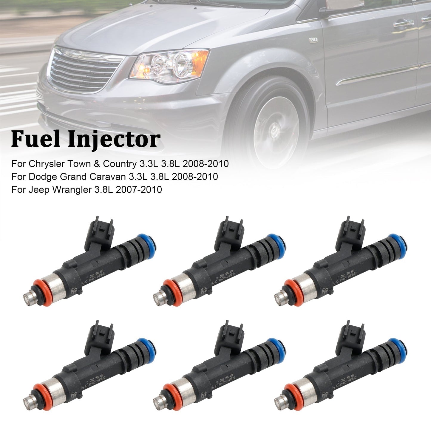 Inyector de combustible 0280158119 812-11131 para Dodge Grand Caravan (2008-2010, 3,3 l, 3,8 l, 6 unidades)