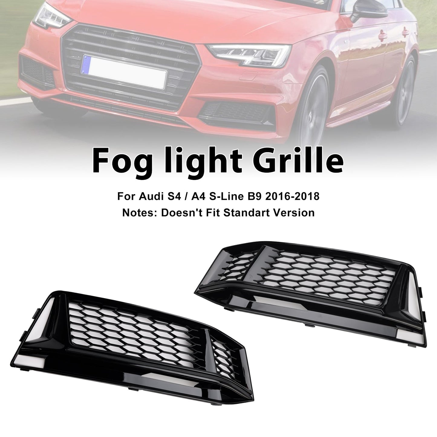 2016-2018 2PCS Fog Light Cover Grille Grill Fit AUDI A4 B9 S-Line S4