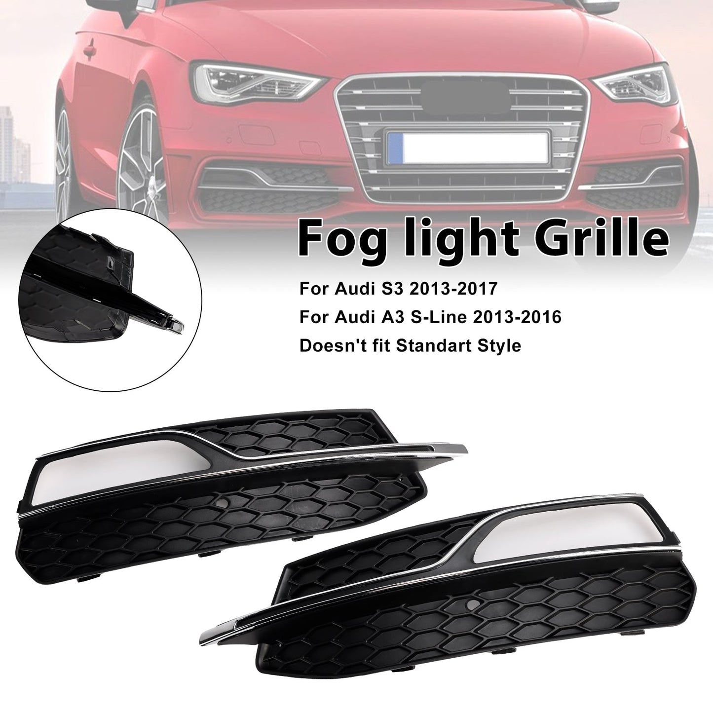 2013-2016 Audi A3 S-Line Front Lower Bumper Fog Light Cover Grille 8V3807681G 8V3807682G