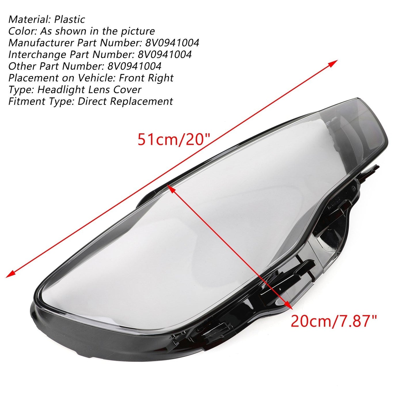 Couvercle de phare gauche et droit, lentille transparente, pour Audi A3 8V0941004 et 8V0941003 (2013-2016)
