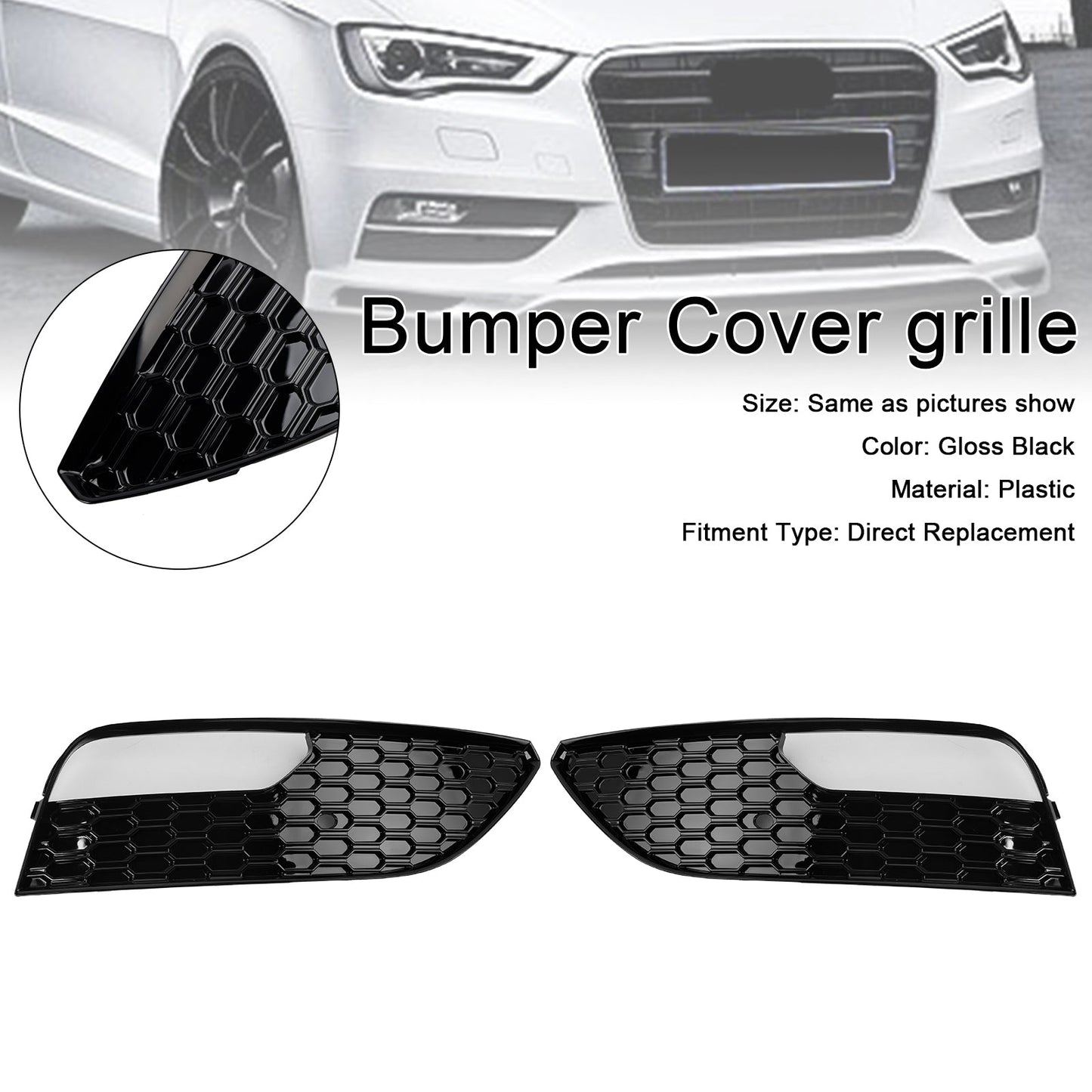 2012-2016 2PCS Front Bumper Fog Light Cover Grille Grill Fit Audi A3