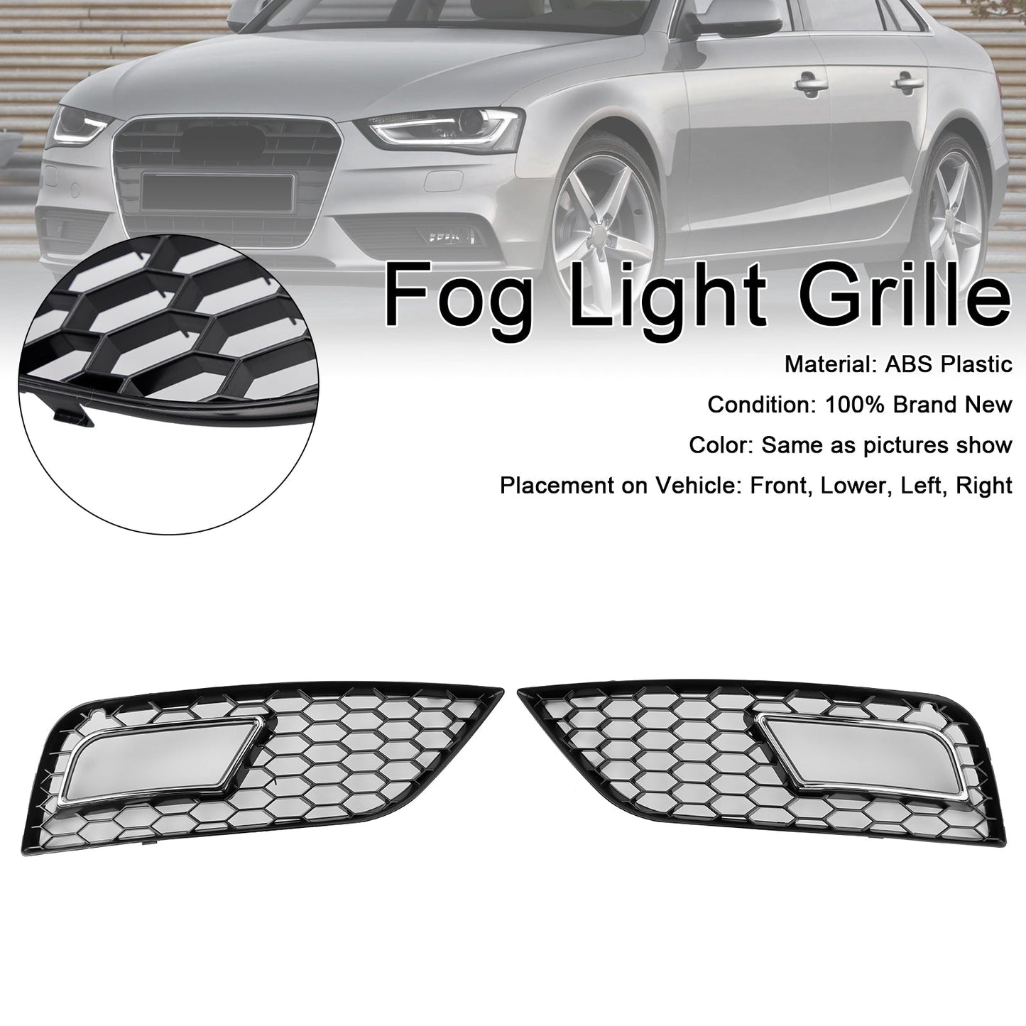 2013-2015 Honeycomb Style Fog Light Cover Fit Audi A4 B8.5 Standard Bumper
