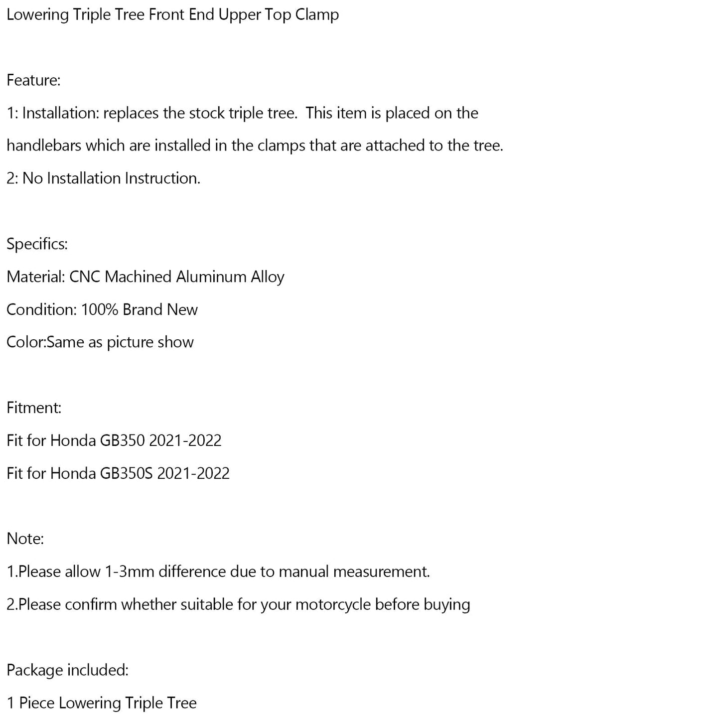 Lowering Triple Tree Front End Upper Top Clamp For For Honda GB350 2021 2022