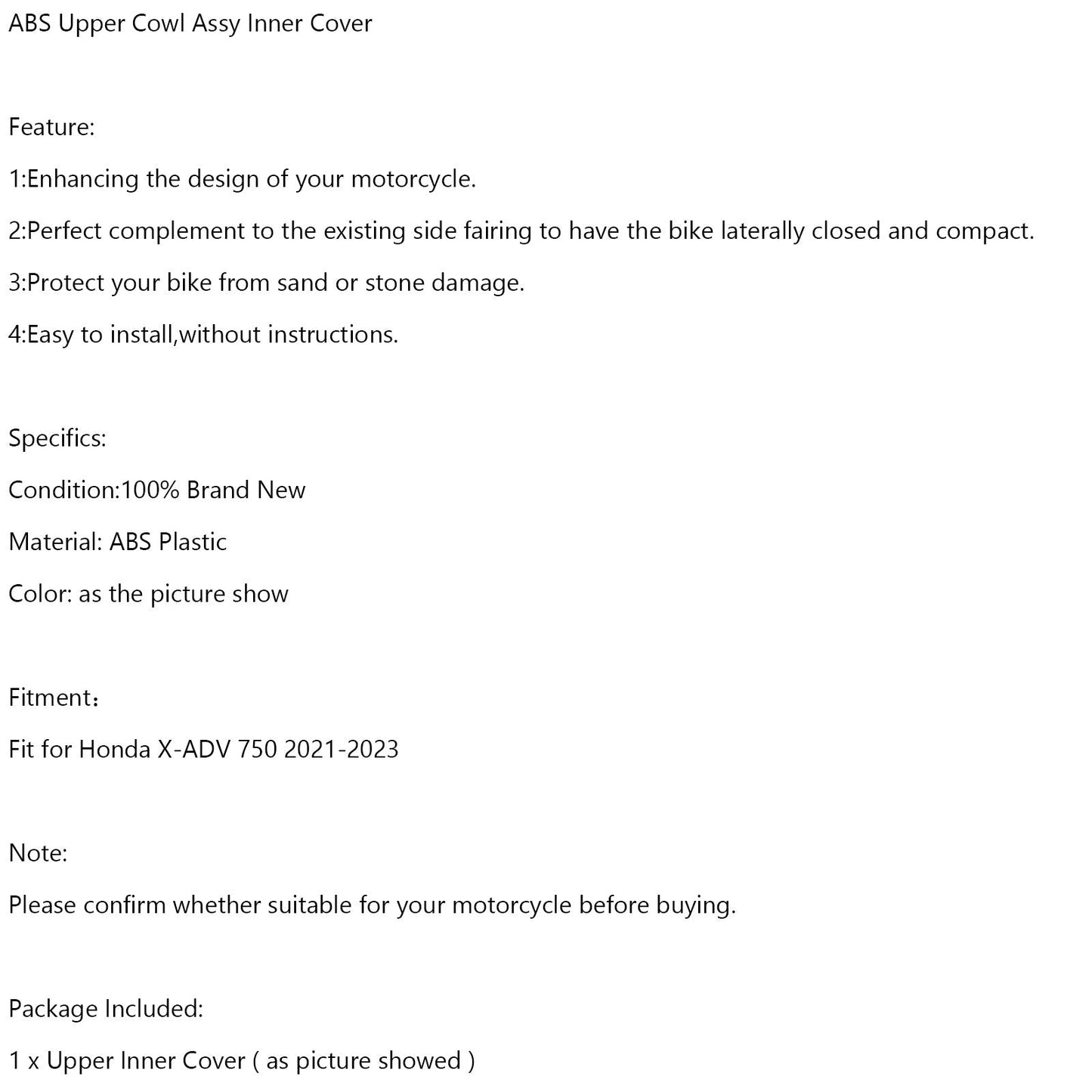 Cubierta interior del carenado superior de ABS para Honda X-ADV 750 XADV 2021-2023