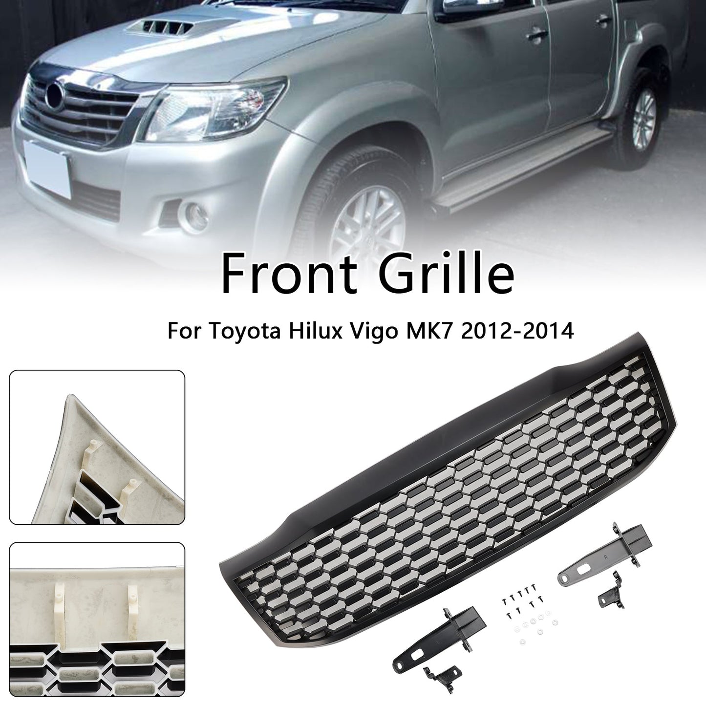 Toyota Hilux Vigo 2012 2013 2014 MK7 Honeycomb Grill Upper Bumper Black Front Replacement Grille