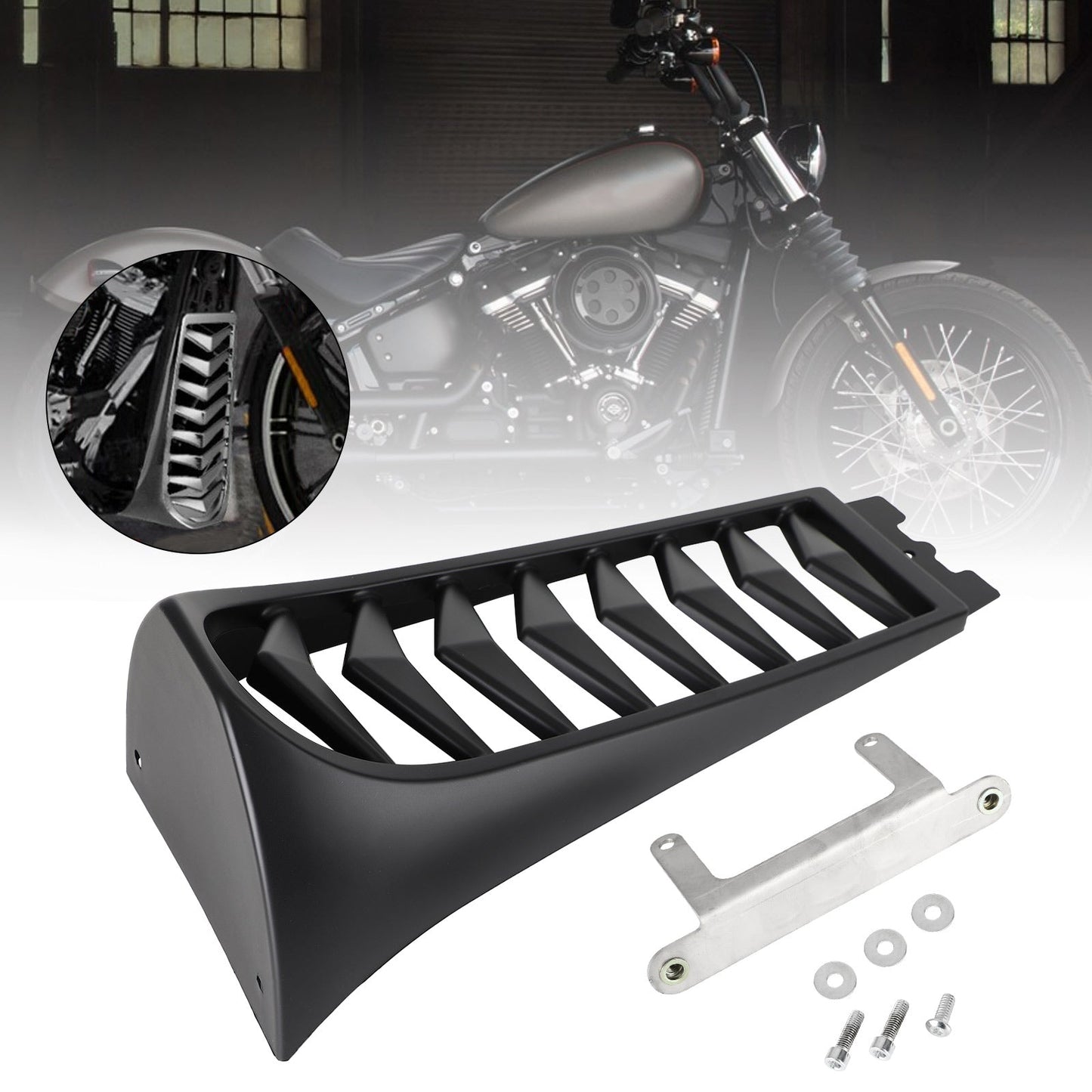 18-21 Front Chin Spoiler Lower Radiator Cover Softail Breakout Fat Bob Black