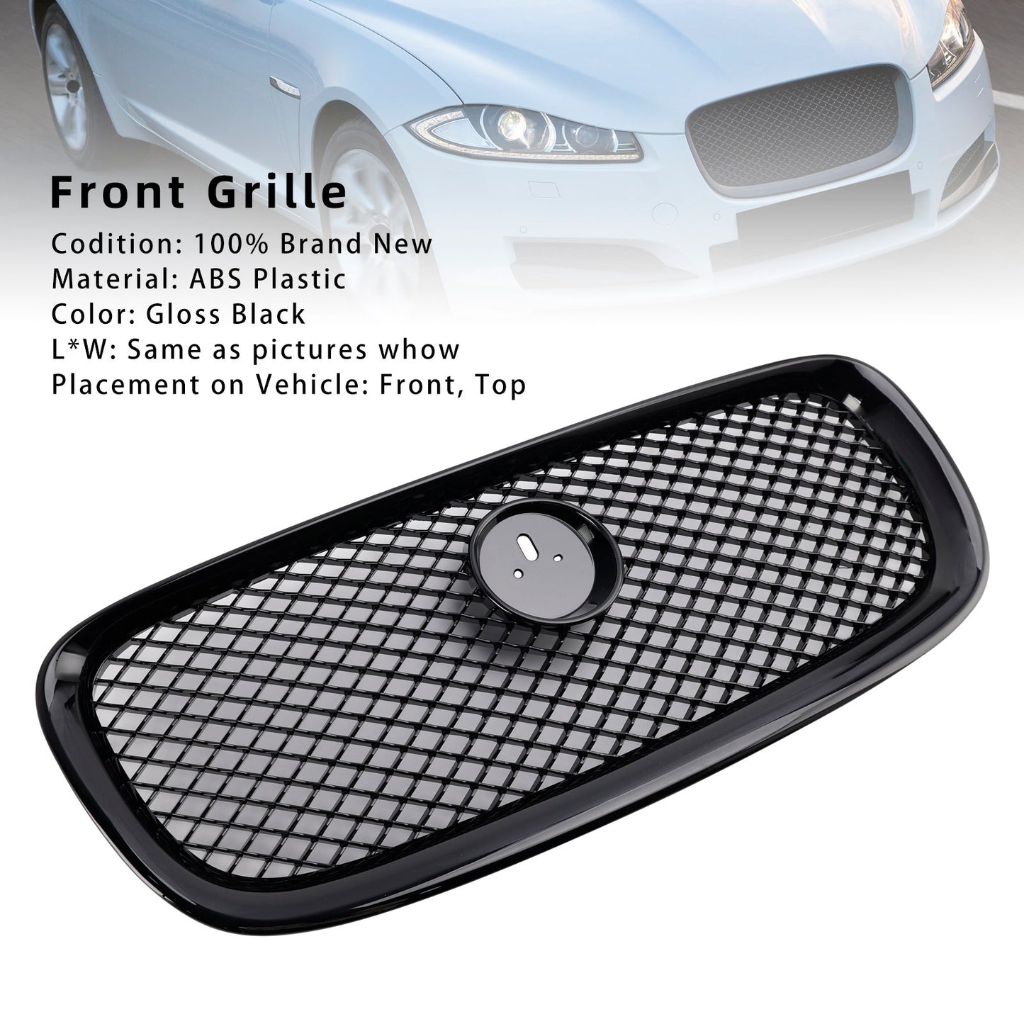 2012-2015 Jaguar XF XF-R Style Front Bumper Grill Grille Gloss Black