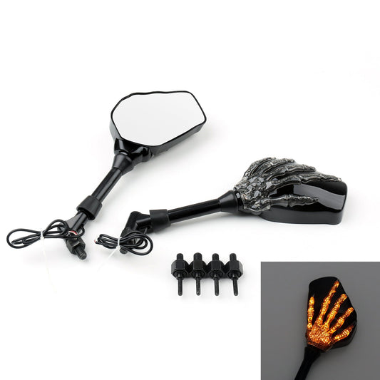 Rétroviseurs clignotants squelettes en forme de crâne pour moto, vélo de route, cruiser, racer