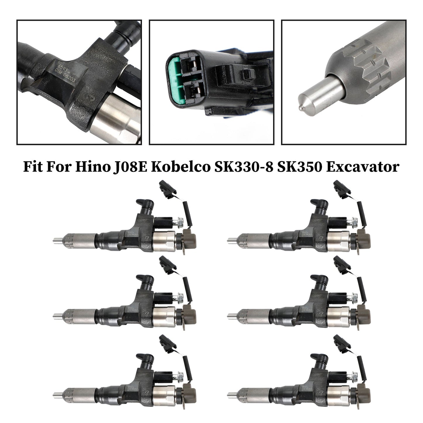 Injecteurs de carburant pour excavatrice Hino J08E Kobelco SK330-8 SK350 6 pièces 095000-6593 CB84034501S 23670-E0010
