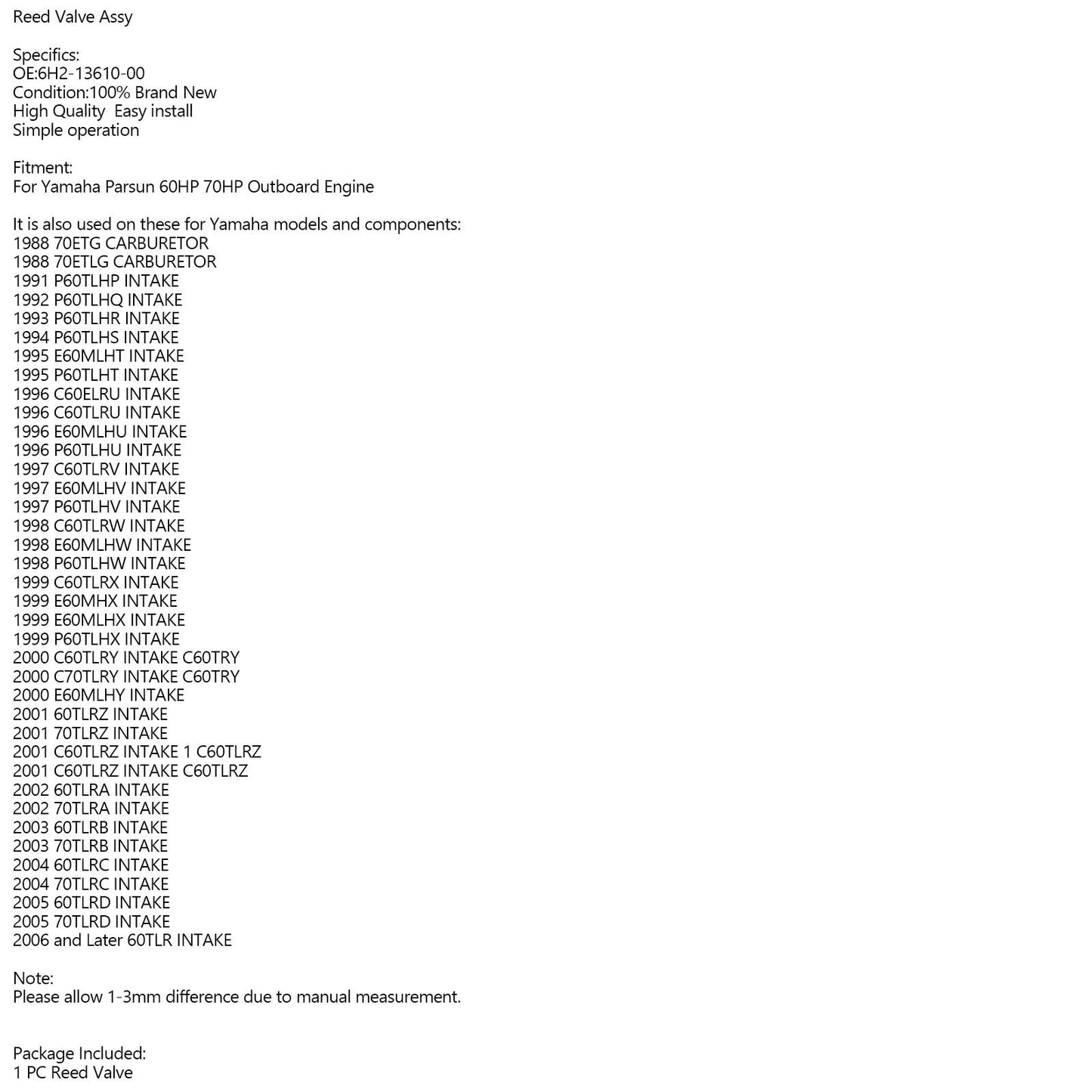 6H2-13610-00 Reed Valve Assy for Yamaha outboard Parsun 60HP 70HP 3 Cylinder