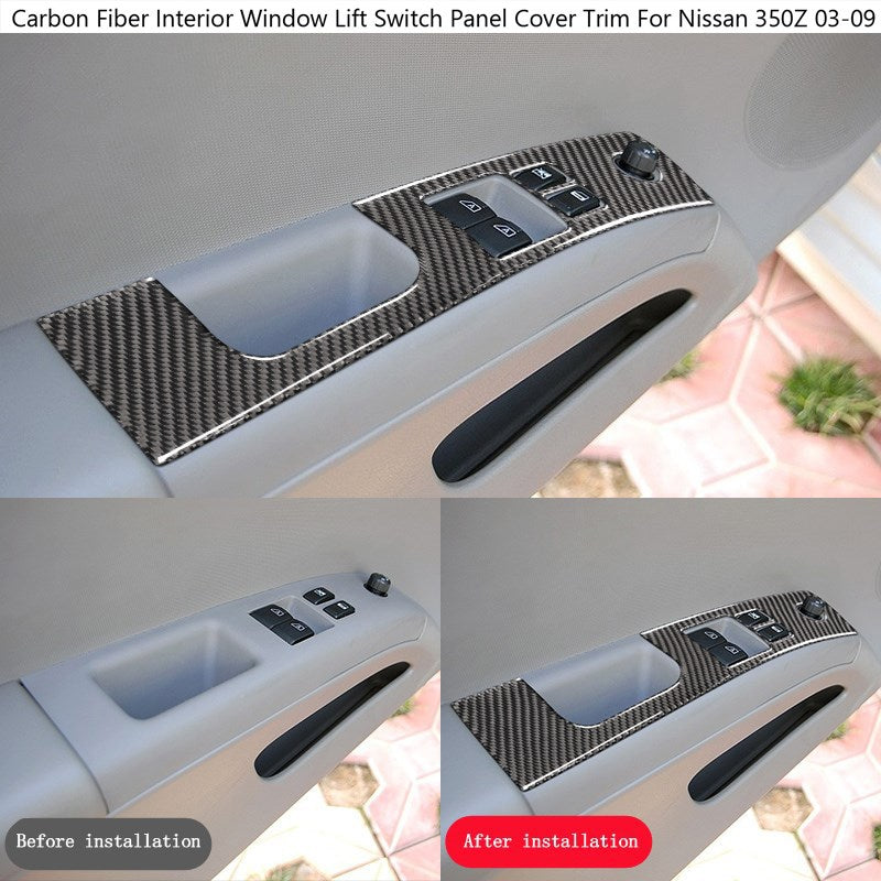 Garniture de panneau de commutateur de lève-vitre intérieur en fibre de carbone pour Nissan 350Z 2006-2009