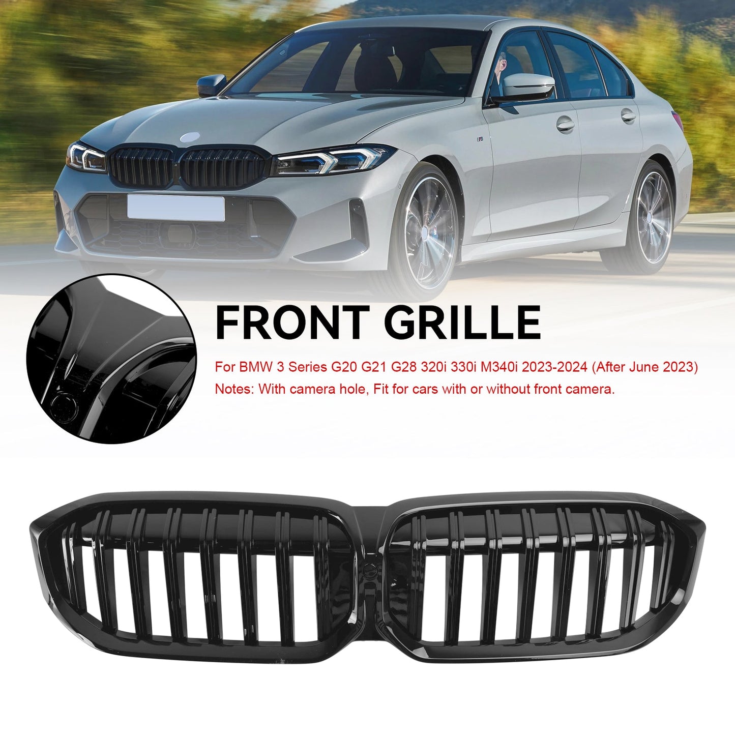 2023-2024 BMW 3 Series G20 G21 Kidney Grille Black Front Bumper Replacement Grill