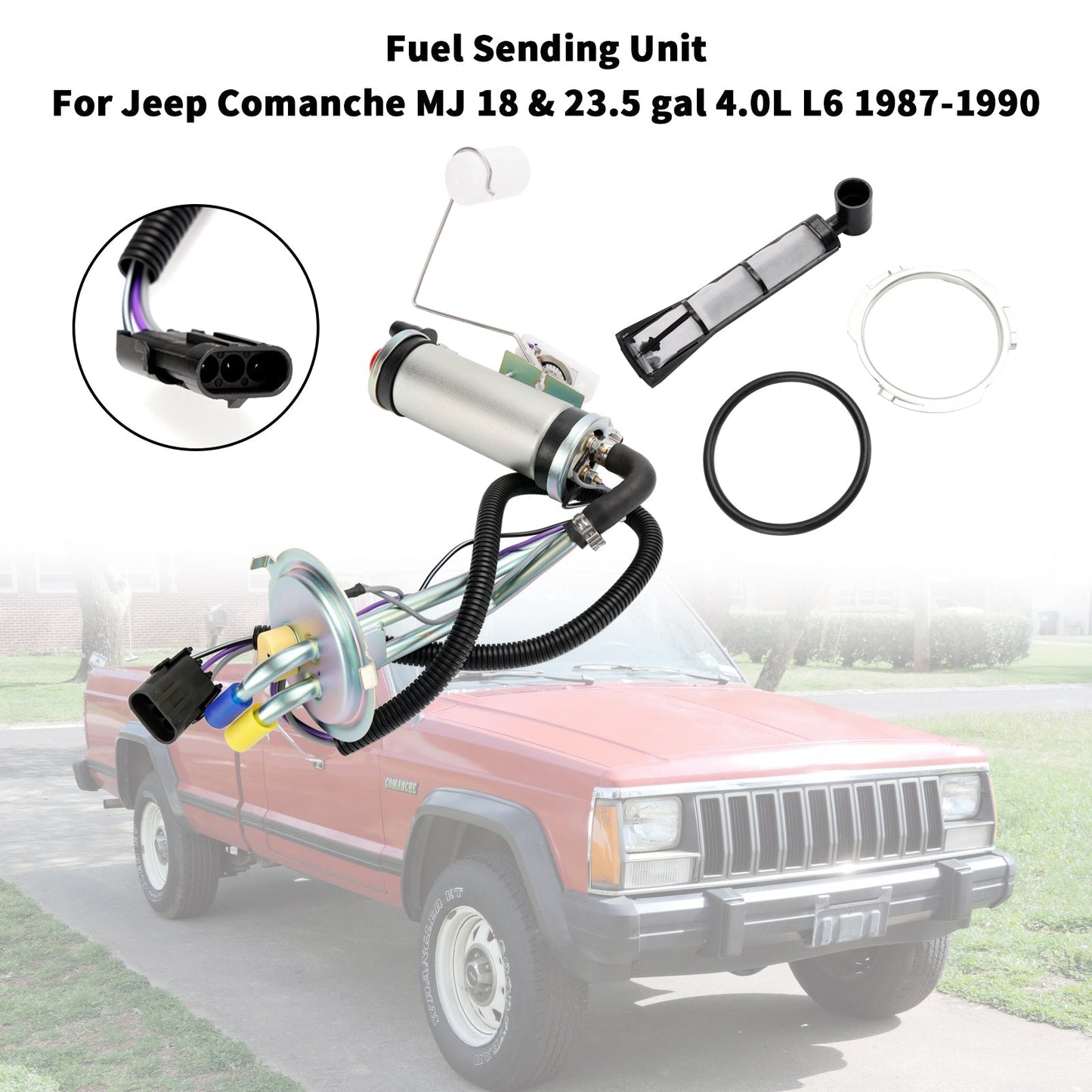 Unité d'envoi de réservoir d'essence Jeep Comanche MJ 18 et 23,5 gal 4,0 L L6 1987-1990 avec FI avec pompe à carburant JPSU-6P4.0