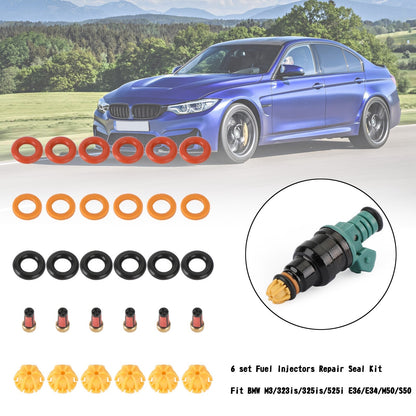 1995 BMW M3 6 set Fuel Injectors Repair Seal Kit 0280150415 13641730060 13641730080 62429 FJ292