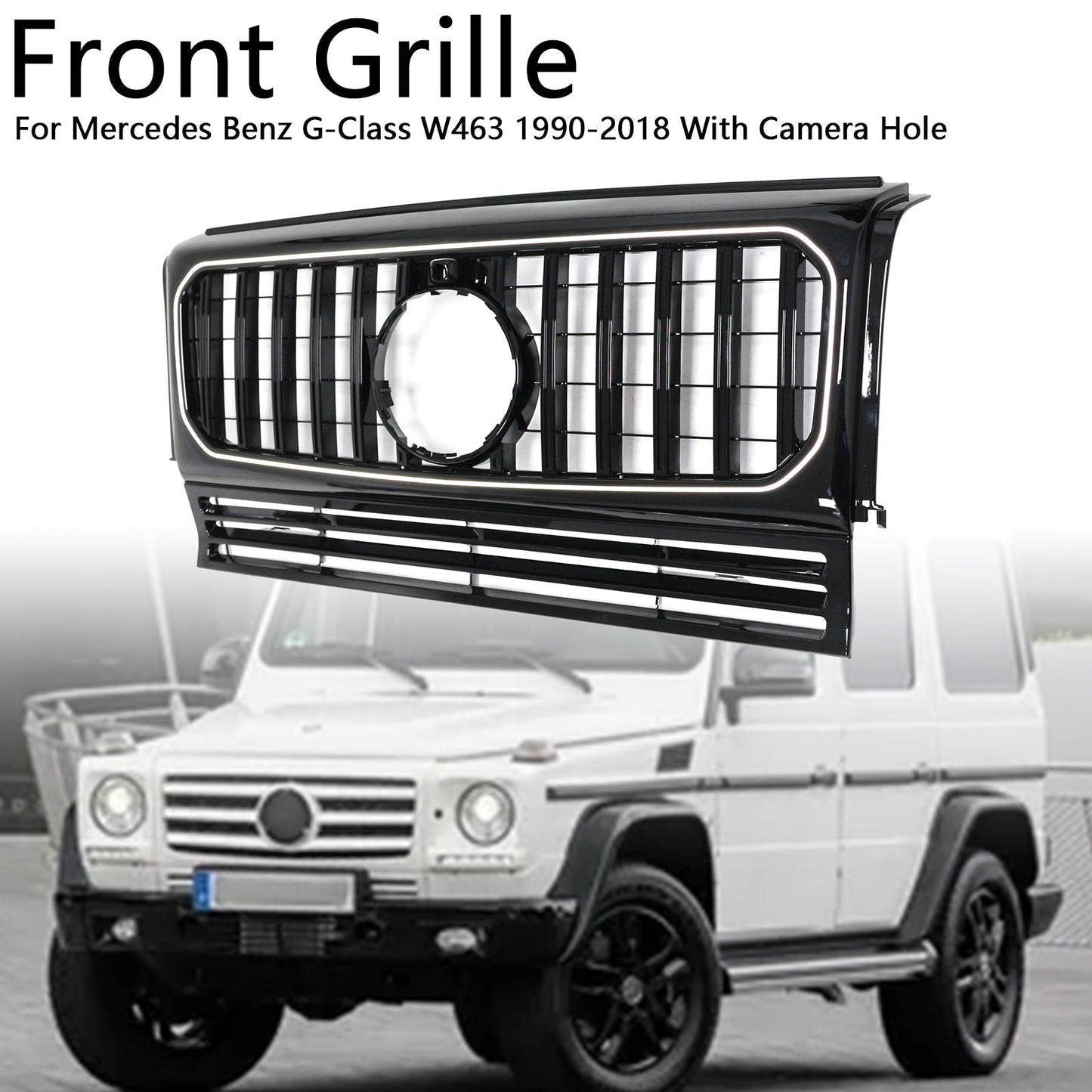1990-2018 Mercedes Benz G-Class W463 Gloss Black Front Bumper Grill Grille W/Led