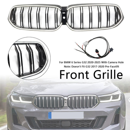 Double Slat Black Front Kidney Grill Grille Fit BMW 6 Series G32 2020-2025