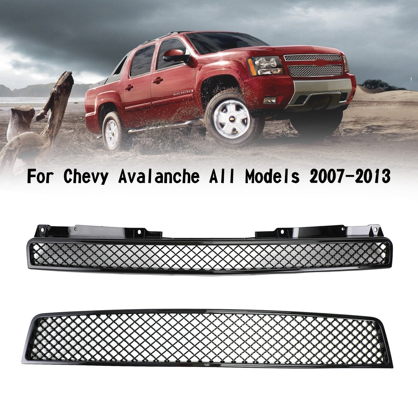 Chevy 2007-2014 Tahoe/Suburban GM1200596 GM1200563 2PCS Glossy Black Mesh Front Bumper Grille