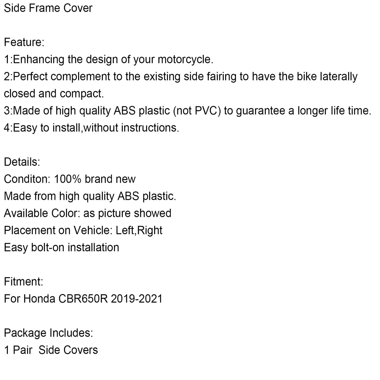 Panneaux de protection latéraux, carénages et capots pour Honda CBR650R 2019 2020 2021