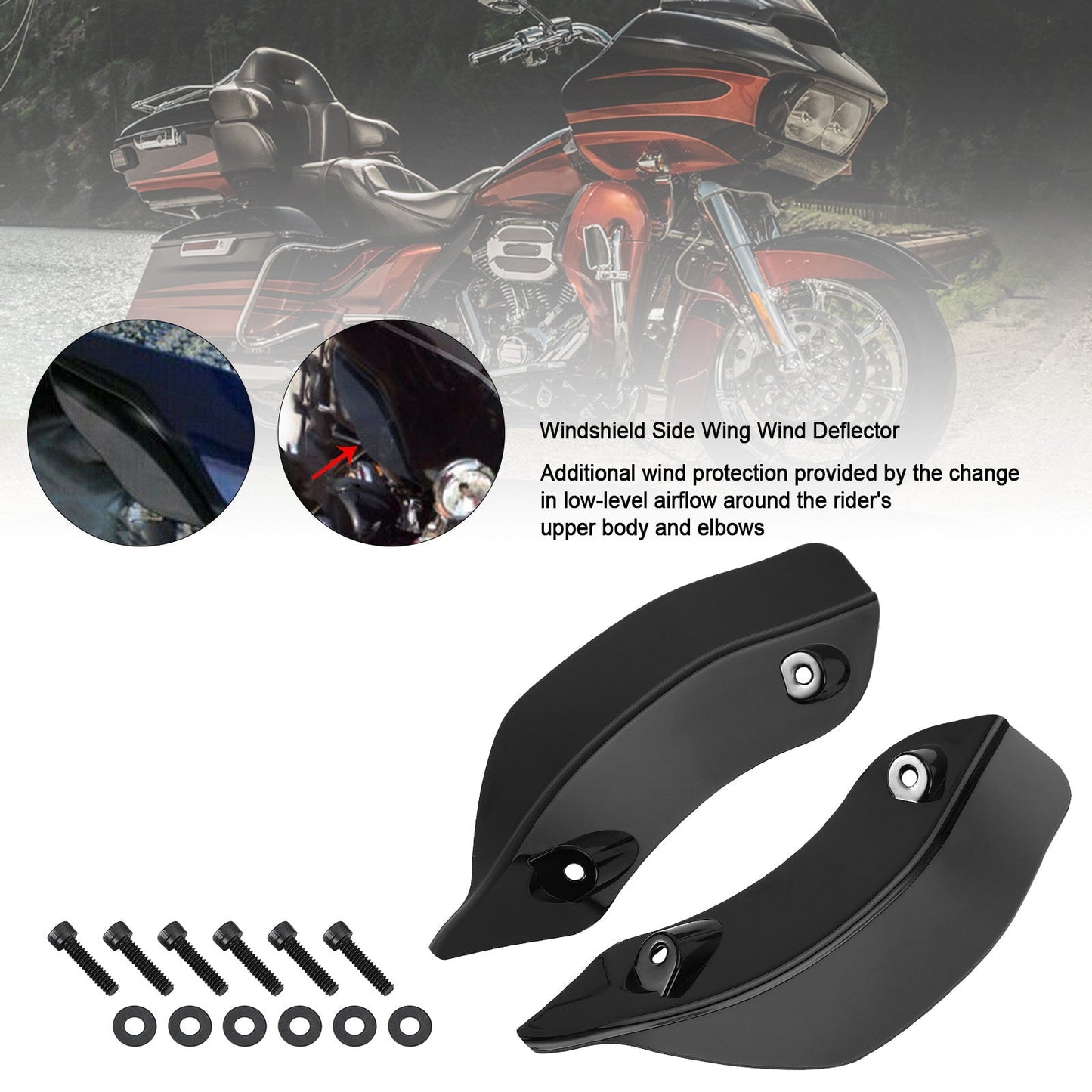 Fairing Windshield Side Wing Wind Deflector For Touring Road Glide 2015-2021 Black