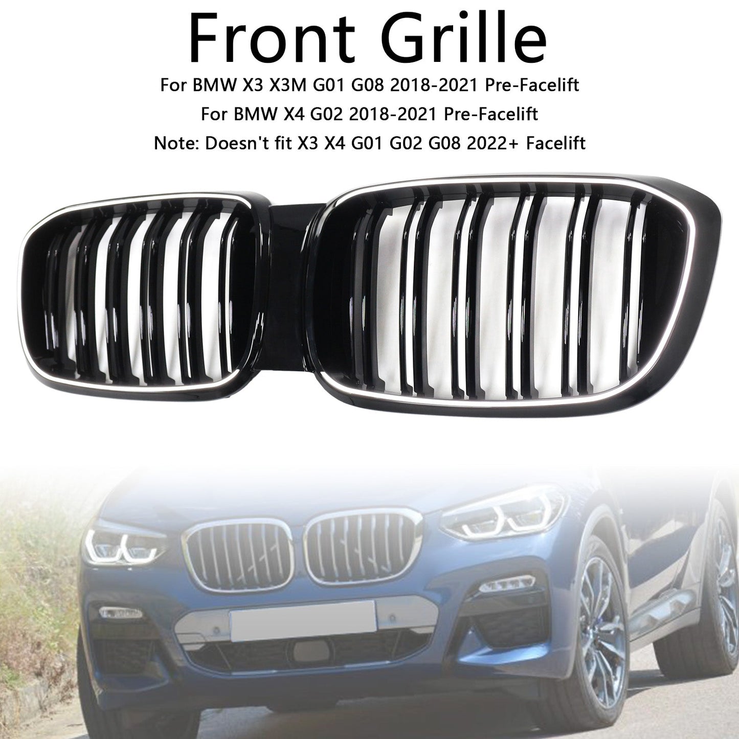 2018-2021 Front Kidney Mesh Grille Grill Fit BMW X4 G02 X3 G01 G08 Pre LCI