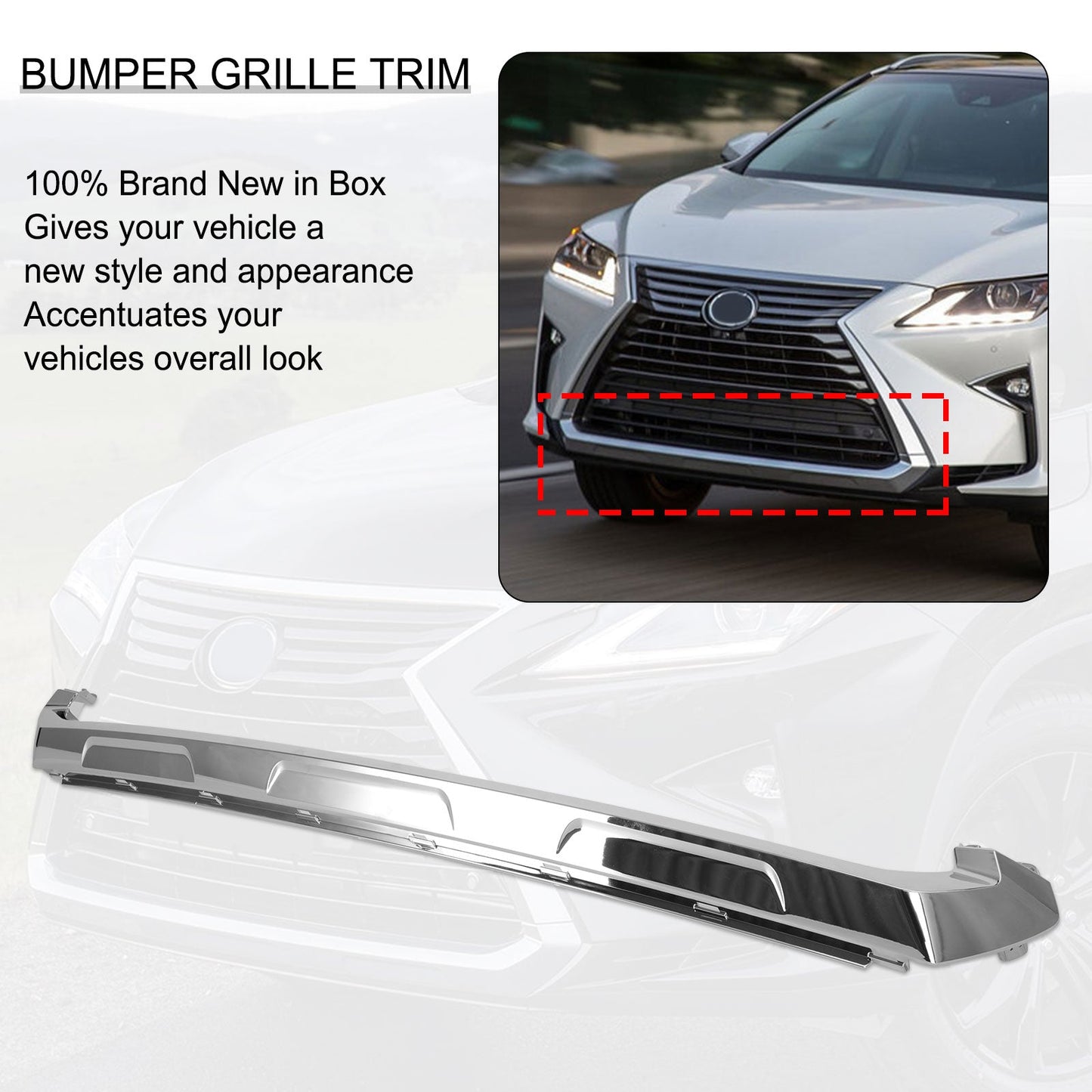 2016-2019 Lexus RX350 RX450 Base Model Front Bumper Cover Lower Grill Chrome Molding Generic