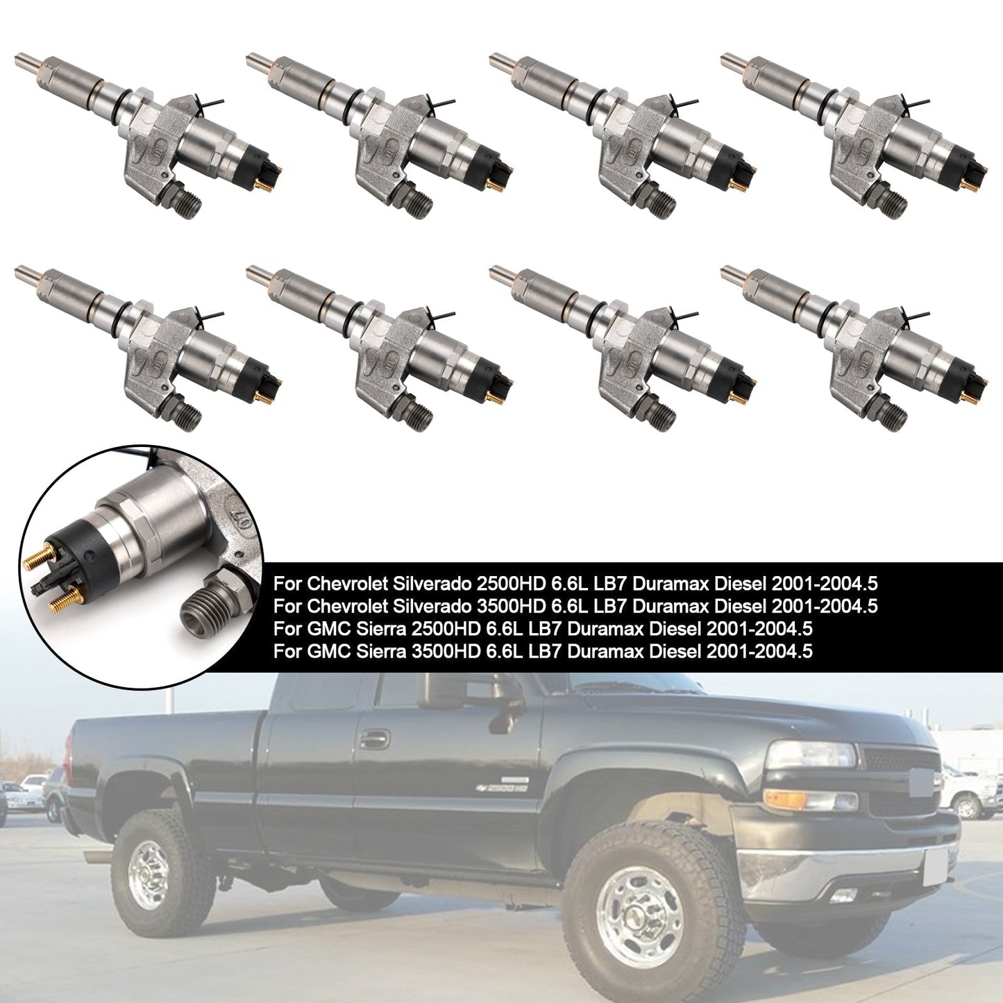 2001-2004.5 GMC Sierra 2500HD 3500HD 6.6L LB7 Duramax Diesel 8PCS Injecteurs de carburant 0445120008 0986435502 97208074