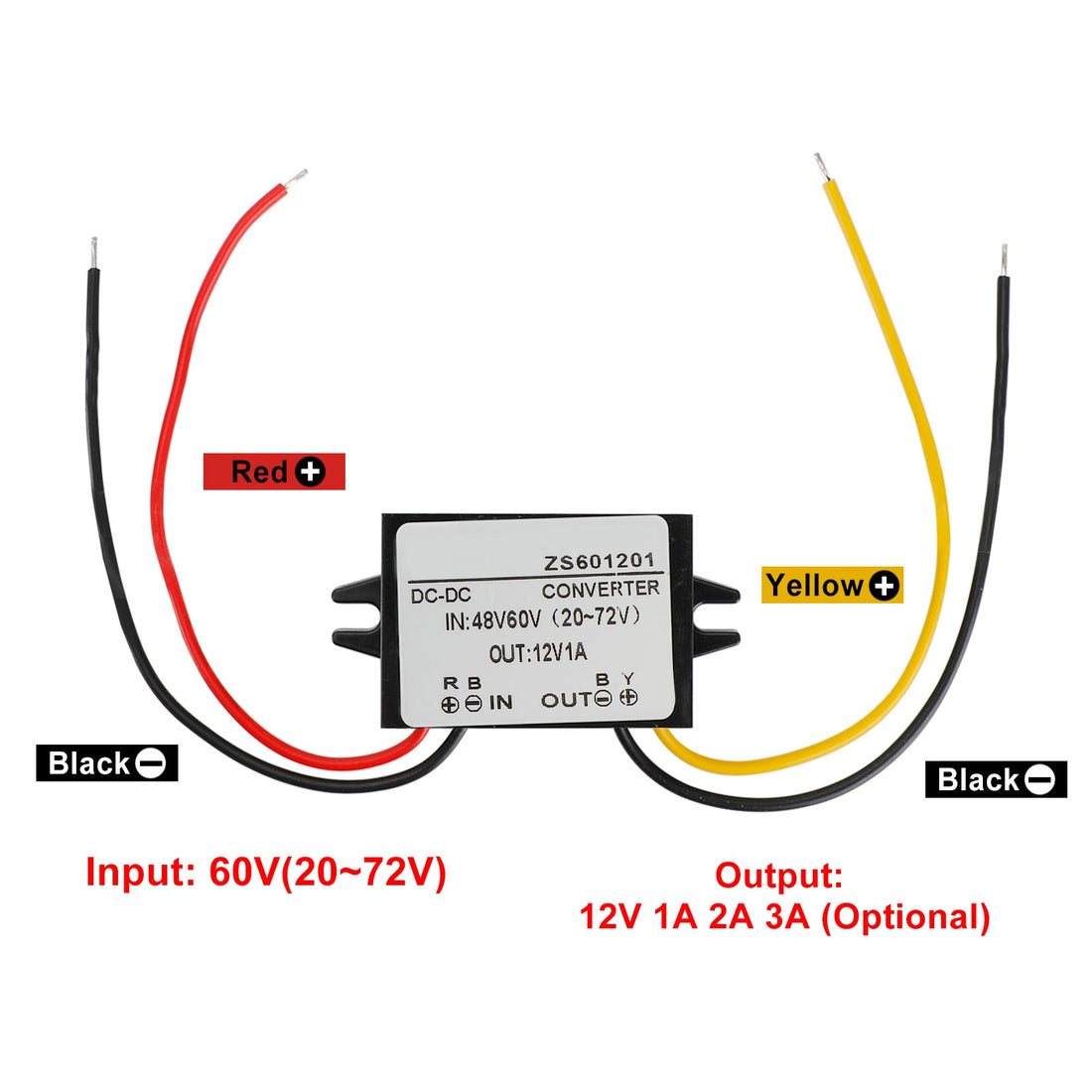 Waterproof DC-DC Buck Step Down Volt Converter 20V-72V 24V 36V 48V to 12V 3A