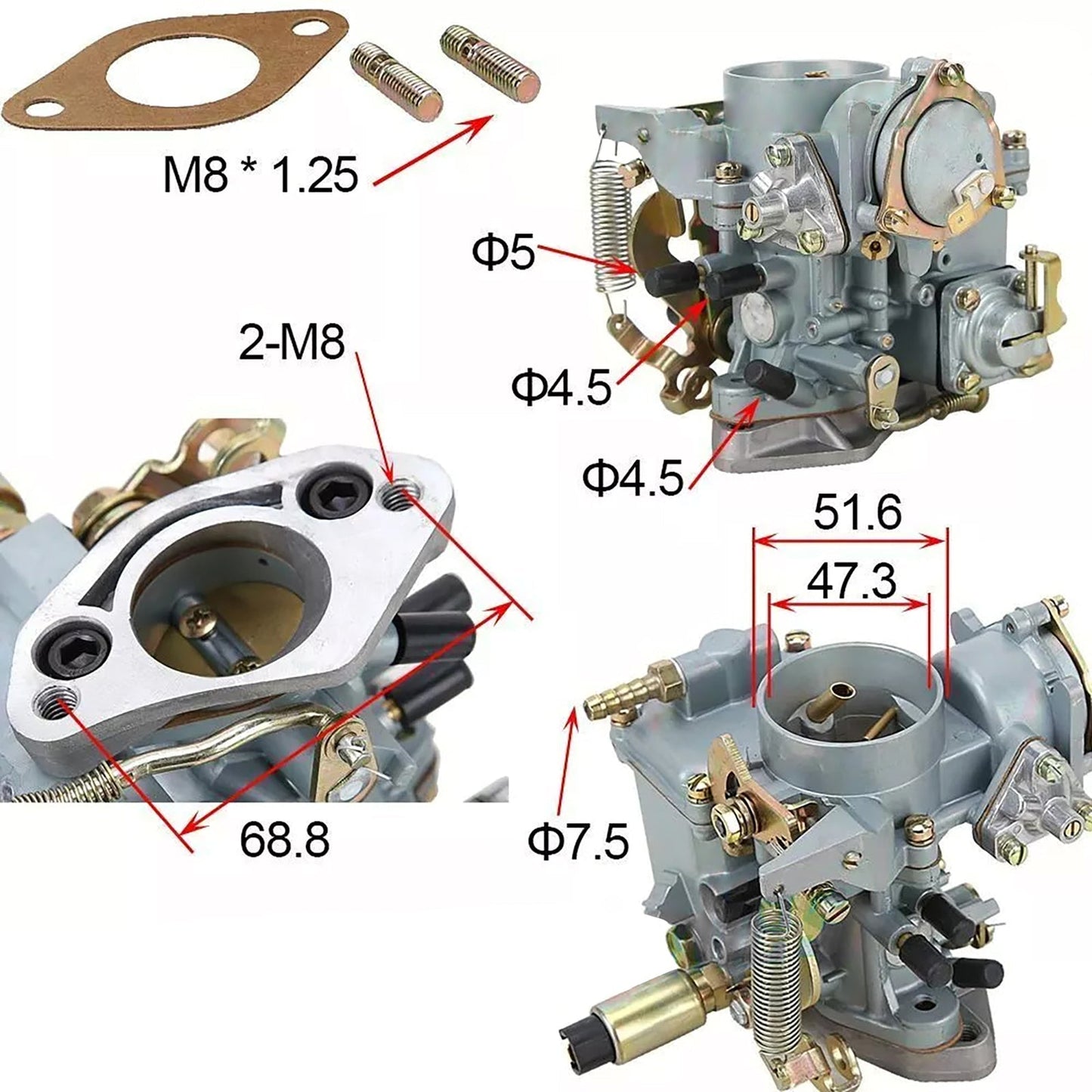 Volkswagen Beetle 30/31 PICT-3 Type 1&2 Bug Bus Ghia Carburetor W/ Gasket 113129029A