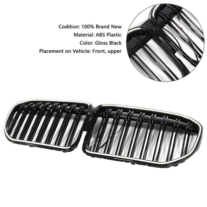 Double Slat Gloss Black Front Grill Grille Fit BMW 7 Series G11 G12 2019-2022