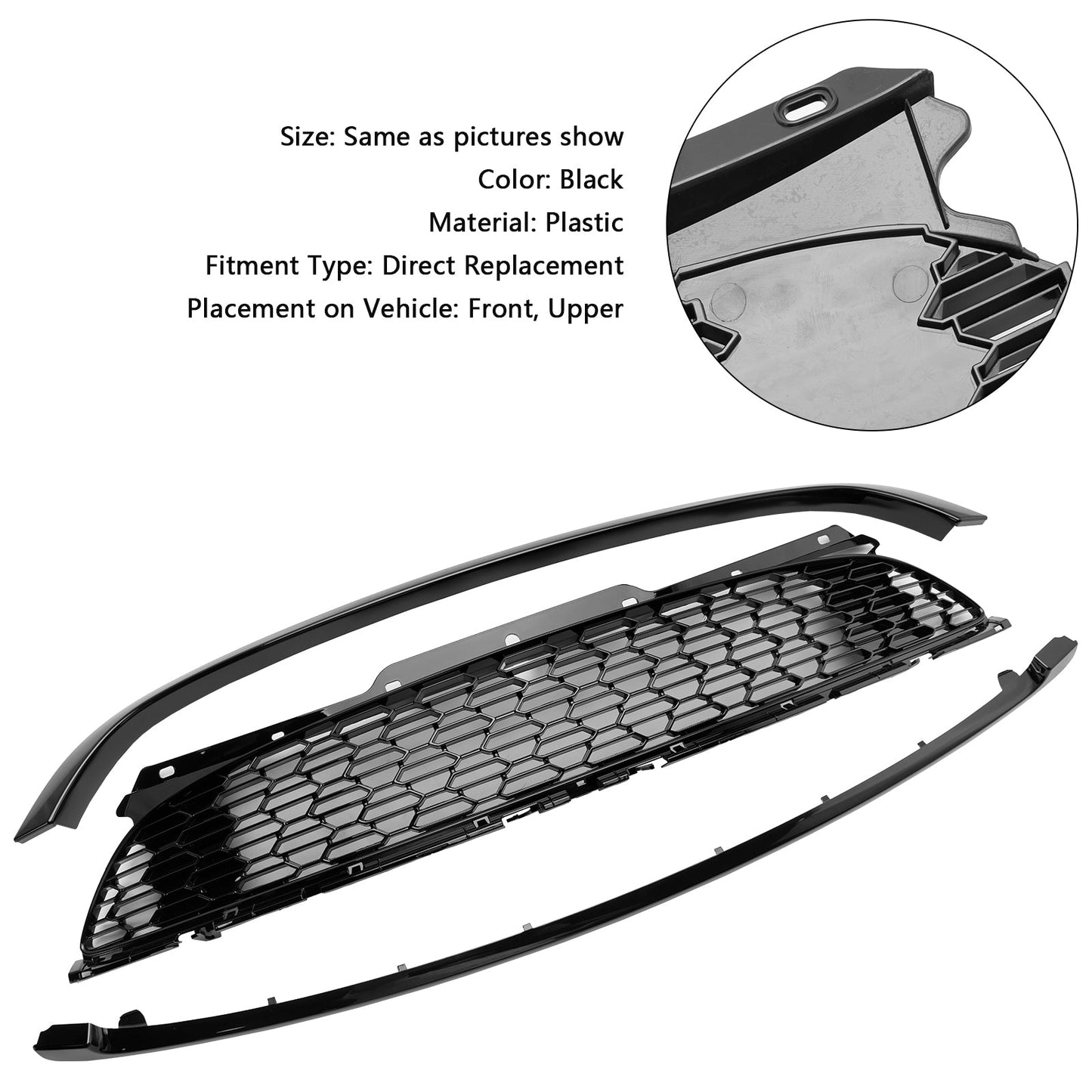 2007-2015 Mini Cooper S R55 R56 R57 R58 R59 JCW Style 3PCS Gloss Black Front Grill Replacement Grille