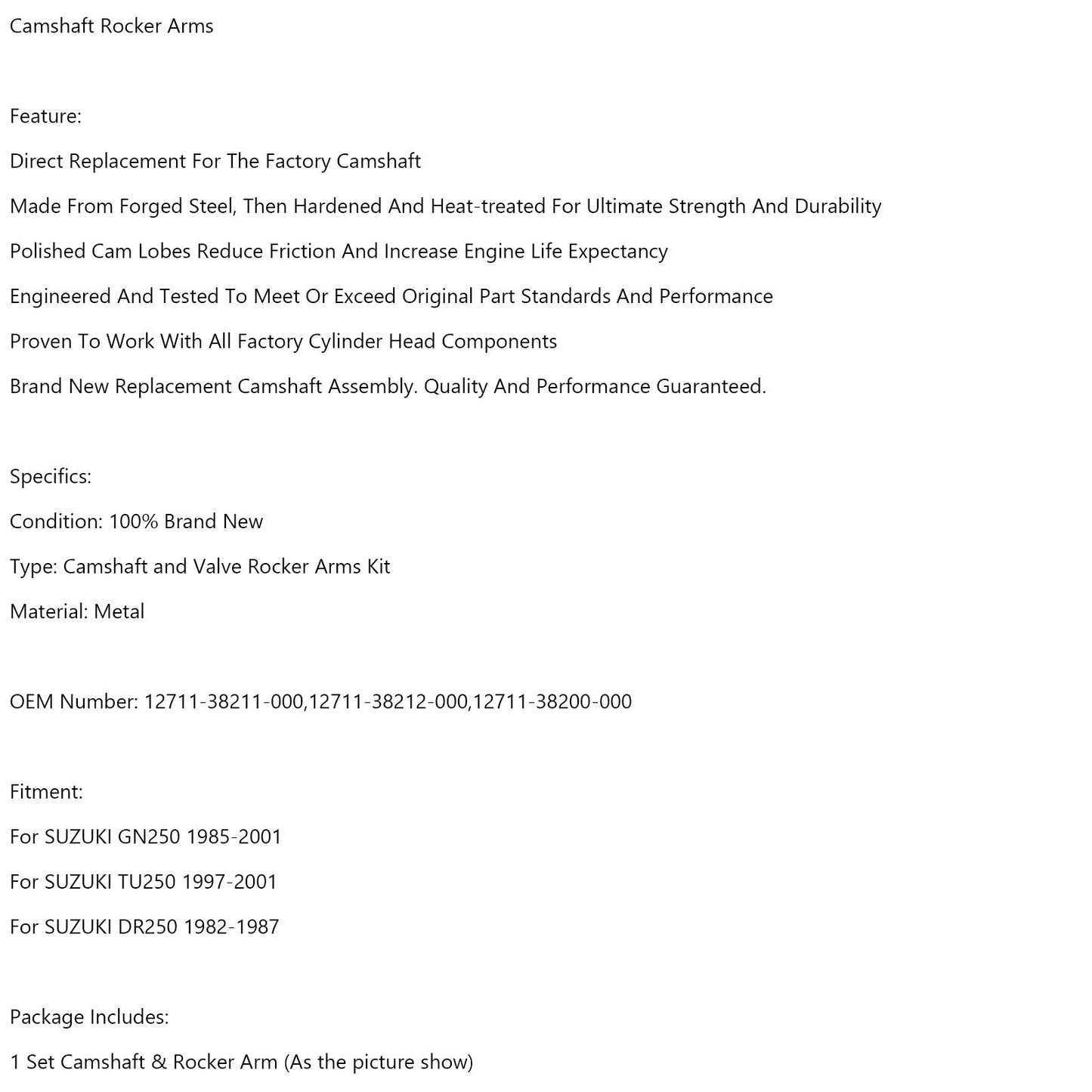 Balancines de árbol de levas para Suzuki DR250 82-87 GN250 85-01 TU250 1997-2001