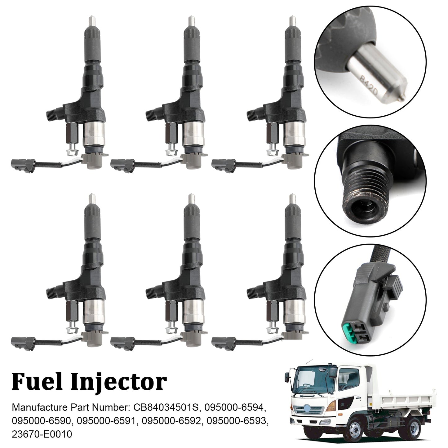 Injecteurs de carburant Hino 3,8 L 4,7 L 5,0 L 6,5 L 7,7 L 6 pièces 095000-6593 CB84034501S 095000-6594