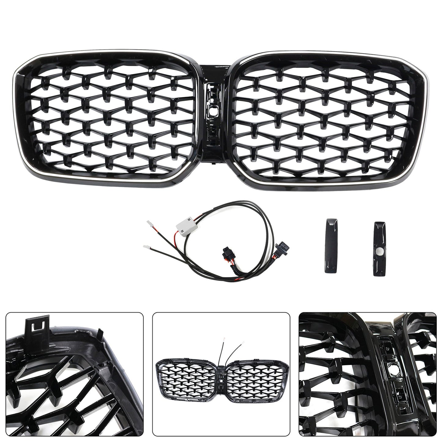 2022-2025 BMW X3 G01 X4 G02 Diamond Glossy Black Front Bumper Kidney Grille