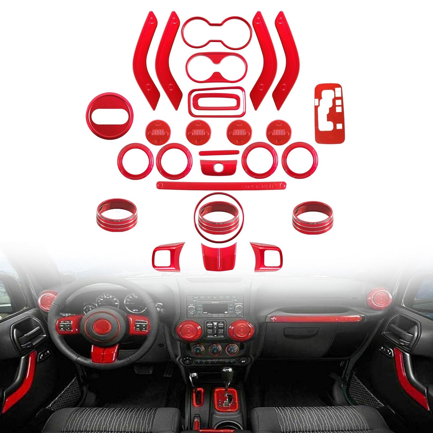 2011-2018 Wrangler JK JKU 28Pcs Red Full Set Interior Decoration Trim Kit
