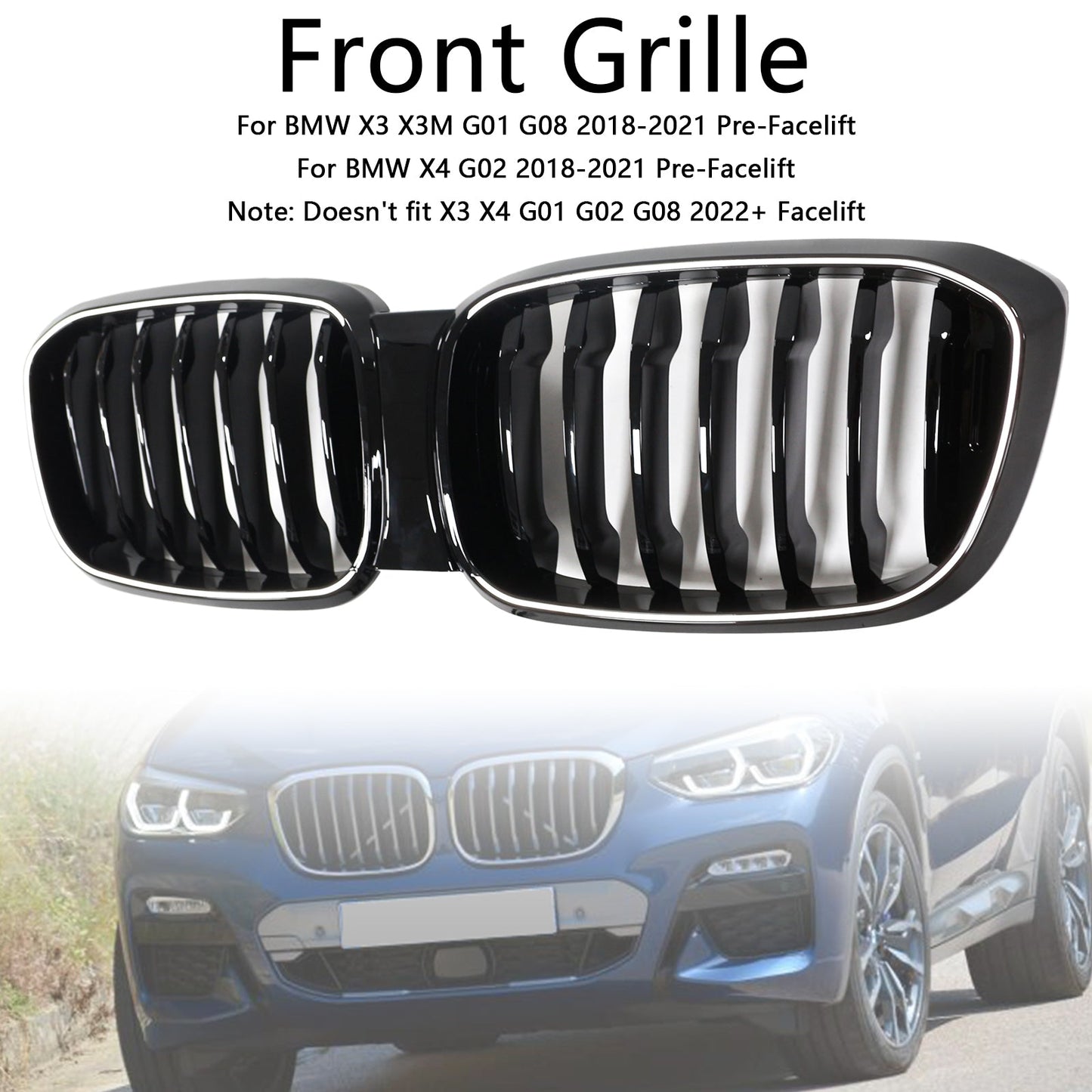 2018-2021 Gloss Black Front Kidney Mesh Grill Grille Fit BMW X4 G02 X3 G01 G08