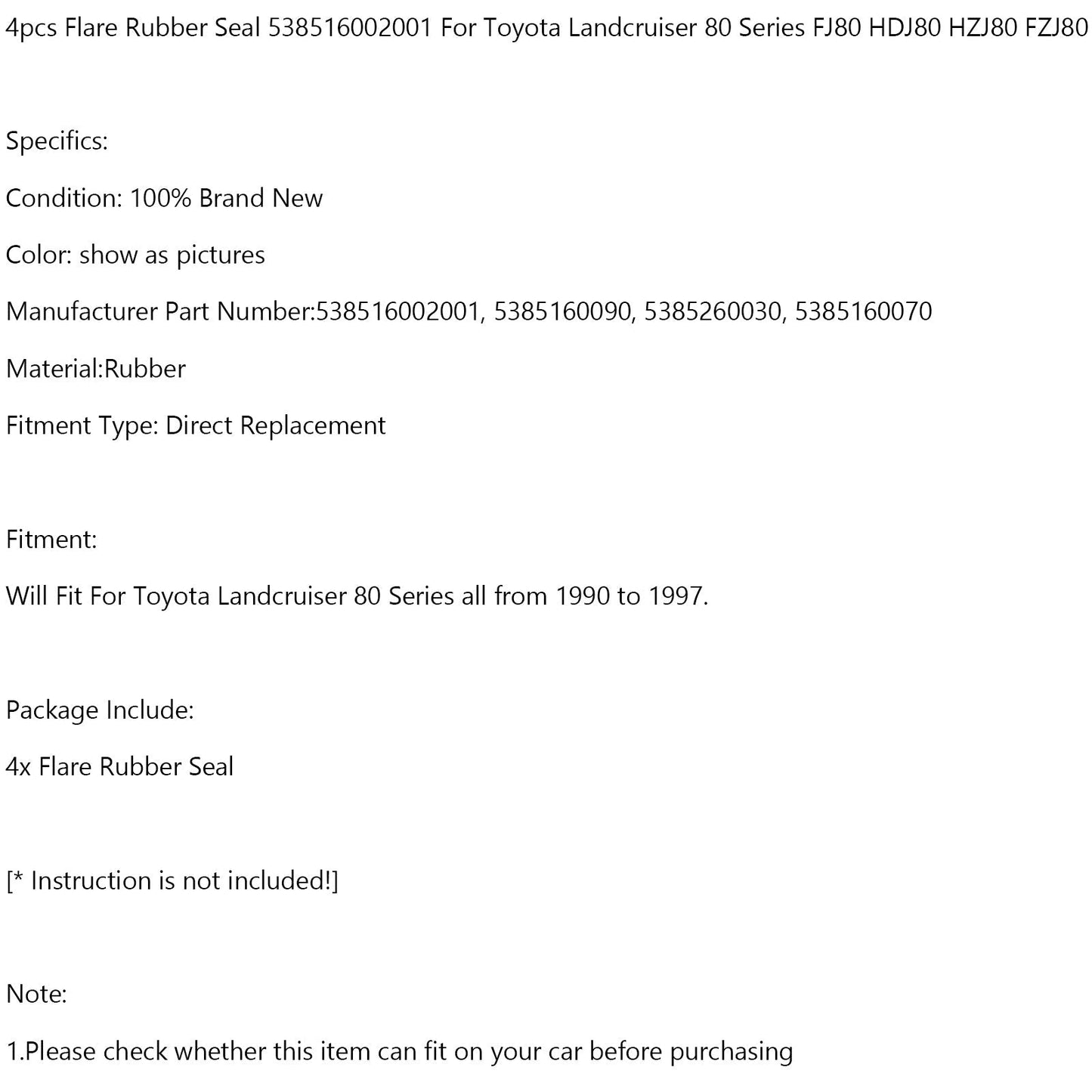 Toyota Landcruiser série 80 FJ80 HDJ80 4x joint en caoutchouc évasé 538516002001