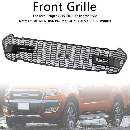 2015-2019 Matte Black Front Bumper Grill Grille Fit Ford Ranger T7 W/LED