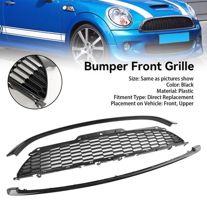 2009-2013 Mini R57 Cooper S & JCW 2-Door Convertible 3PCS Gloss Black Front Grille Grill