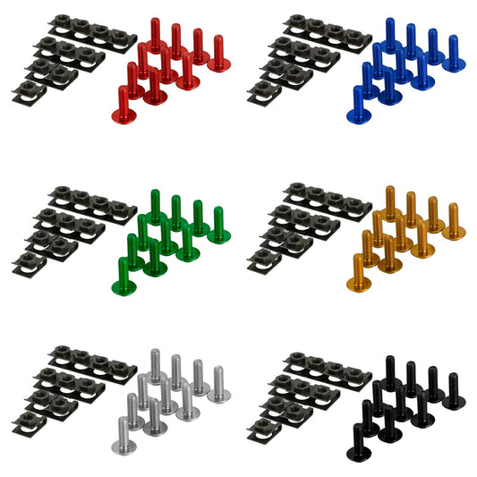 10 boulons en aluminium M6 x 20 mm pour pare-brise de moto et clips à ressort en C pour Honda