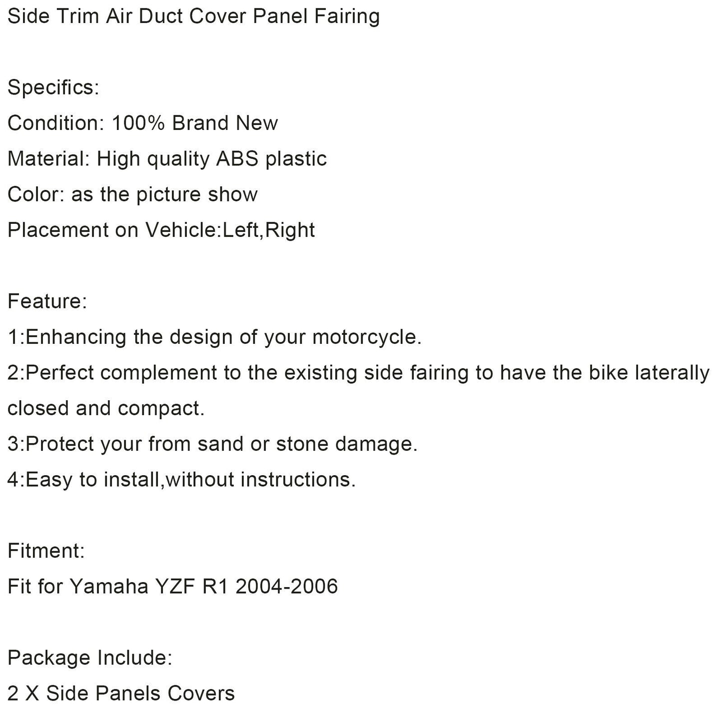 Panneau de protection de conduit d'air latéral pour Yamaha YZF R1 2004-2006