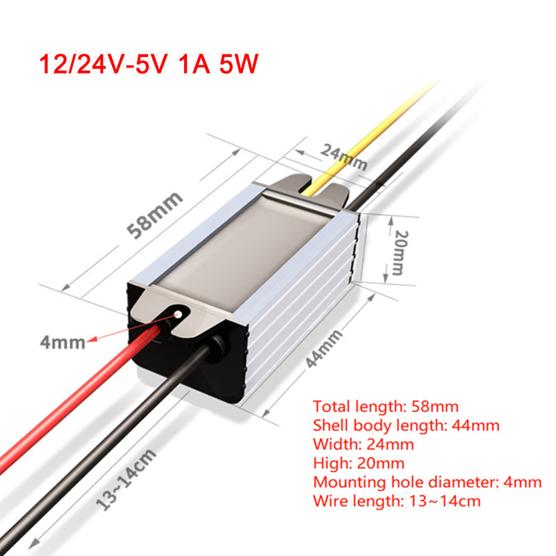 Convertisseur abaisseur de tension étanche 12 V/24 V vers 5 V, 5 A, 25 W, 12/24 V-5 V-2 A