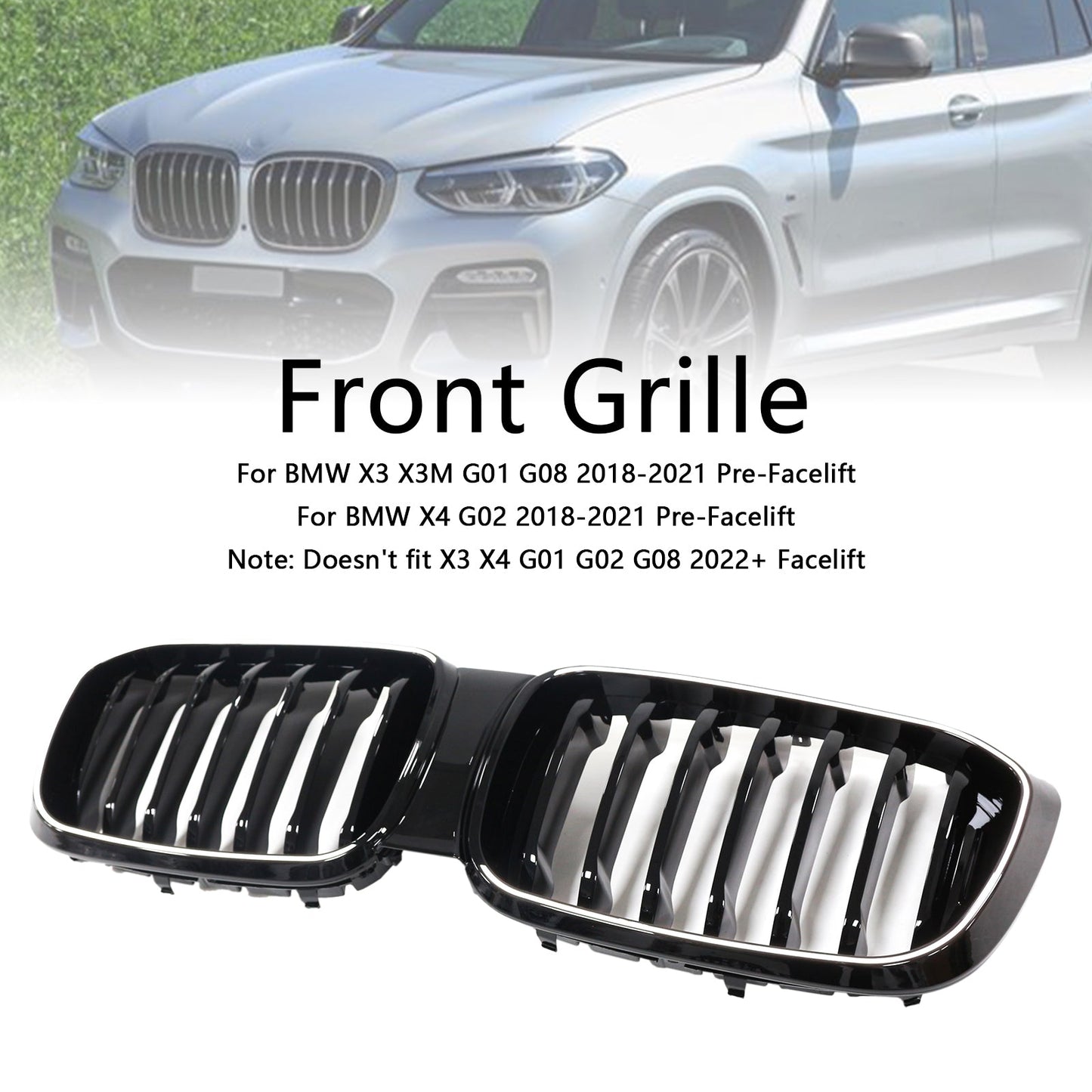 2018-2021 Gloss Black Front Kidney Mesh Grill Grille Fit BMW X4 G02 X3 G01 G08