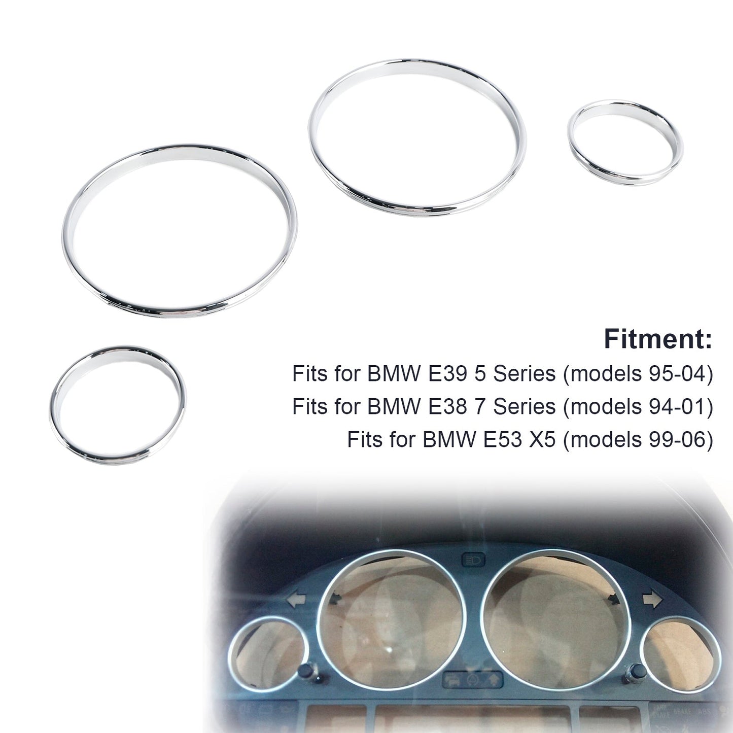 Anillos embellecedores plateados para el tablero del velocímetro del BMW Serie 7 E38 1994-2001, panel del grupo de instrumentos GF1734008