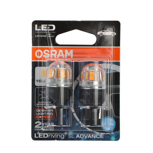 Lot de 2 ampoules LED auxiliaires pour voiture OSRAM 9705Y WY21W 12 V 2,5 W WX3 x 16 d