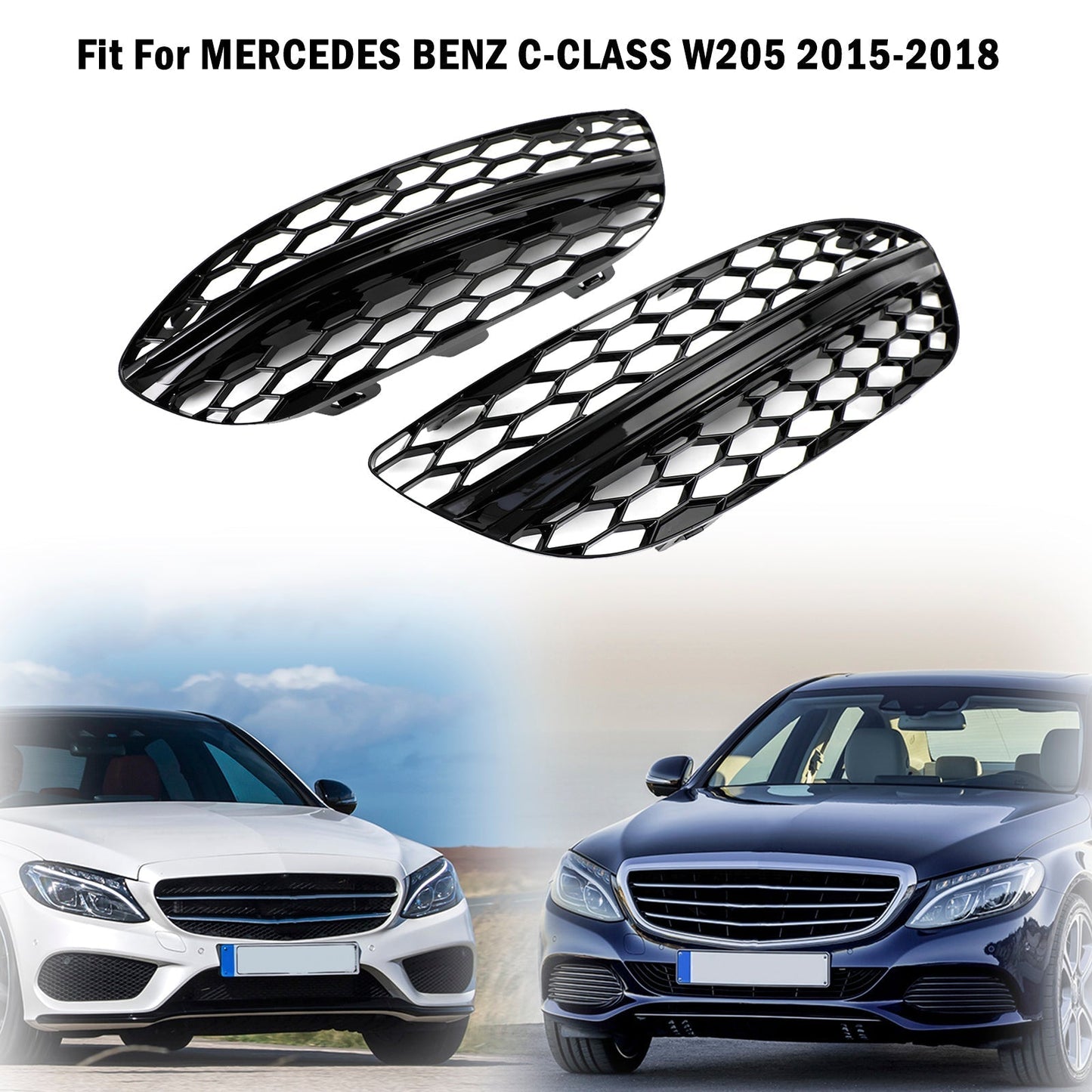 2015-2018 Mercedes Benz C-CLASS W205 Base Sedan Mesh Front Fog Light Cover 2058850723 2058851123 Generic