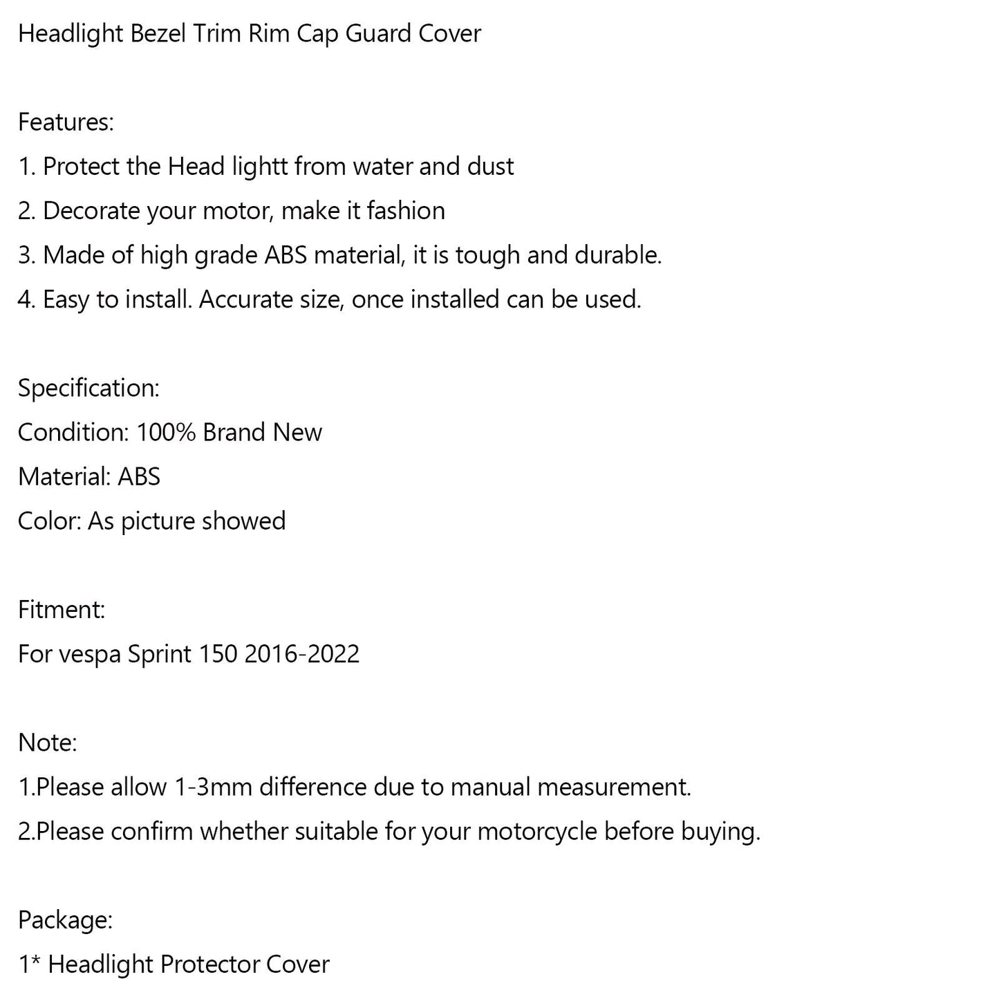 Cache-phare pour Vespa Sprint 150 2016-2022