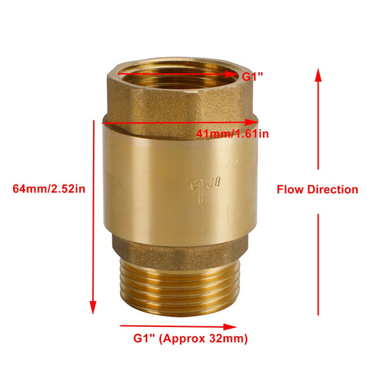 Brass Check Valve G1/2" G3/4" G1" M To F Thread Non-Return Backflow Prevention, G1"