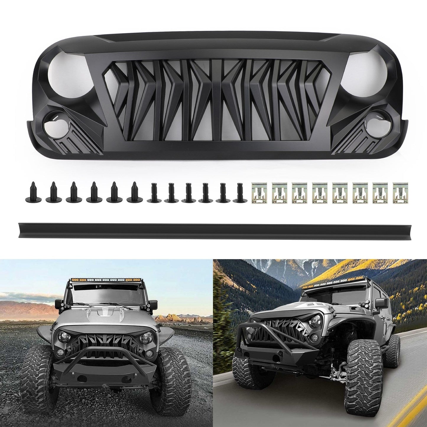 Jeep 2007-2018 Wrangler JK JKU Matte Black ABS Grill Replacement Front Shark Grille