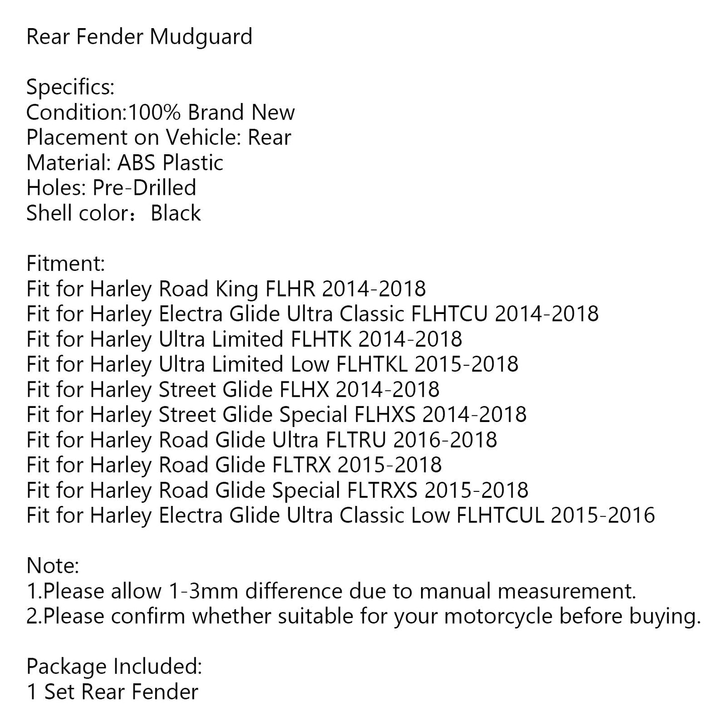 Feu de garde-boue LED ambré Road Glide FLTRX 15-18